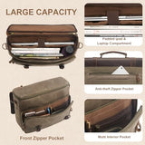 Men's Messenger Bag Waxed Canvas Briefcase 16 Inch, Army Green