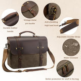 Men's Messenger Bag Waxed Canvas Briefcase 16 Inch, Army Green