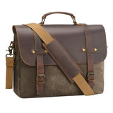 Men's Messenger Bag Waxed Canvas Briefcase 16 Inch, Army Green