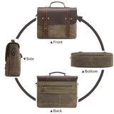 Men's Messenger Bag Waxed Canvas Briefcase 16 Inch, Army Green