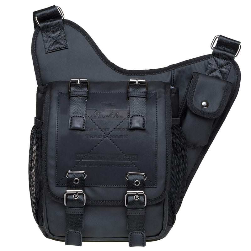 Mens Vintage Canvas Shoulder Bag Military Messenger Sling Bags Chest Leather Bag(03 - 2Nylon Black)