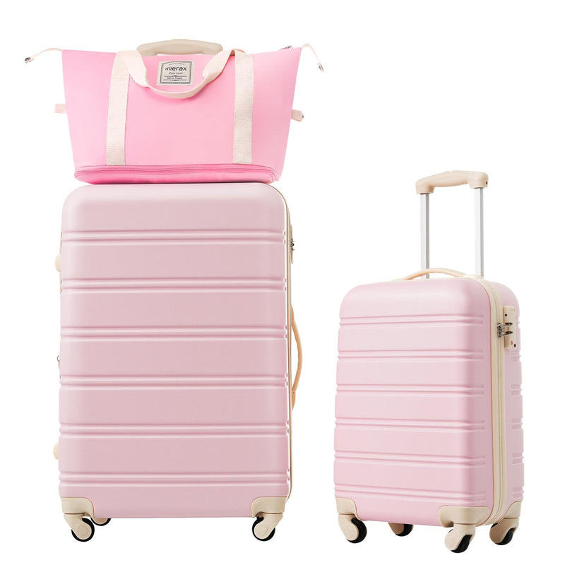 Merax 2 Piece Hardshell Luggage Set, 20”+28” Lightweight Suitcase with TSA Lock and a Travel Bag, Expandable Luggage with Spinner Wheels, Light Pink