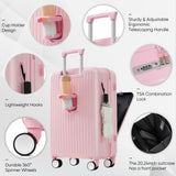 Merax 2 Piece Luggage Set Spinner Hardshell Lightweight TSA Lock and USB Port, Cup Holder, 20 inch Carry On Luggage with Front Opening Design and Expandable Travel Bag, Pink
