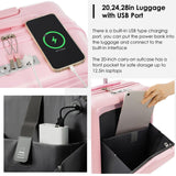 Merax 2 Piece Luggage Set Spinner Hardshell Lightweight TSA Lock and USB Port, Cup Holder, 20 inch Carry On Luggage with Front Opening Design and Expandable Travel Bag, Pink