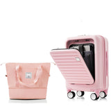 Merax 2 Piece Luggage Set Spinner Hardshell Lightweight TSA Lock and USB Port, Cup Holder, 20 inch Carry On Luggage with Front Opening Design and Expandable Travel Bag, Pink