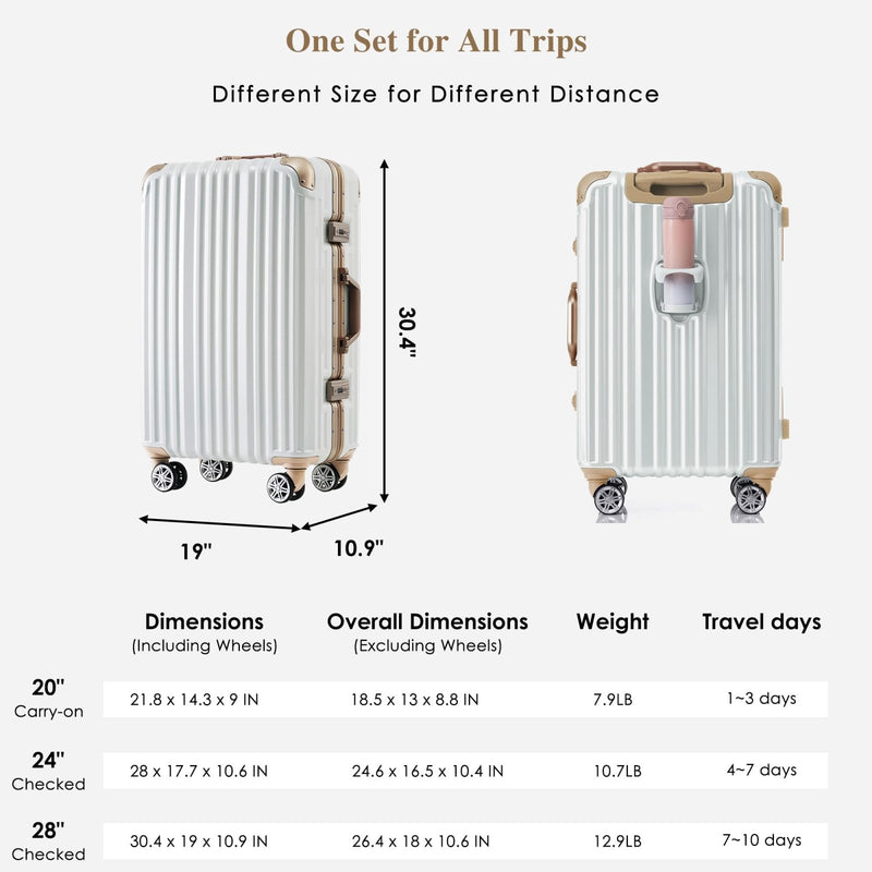 Merax 20 Inch Aluminum Luggage with USB port, Vacation Carry - On Suitcase with Spinner Wheels and TSA Lock, moonlight