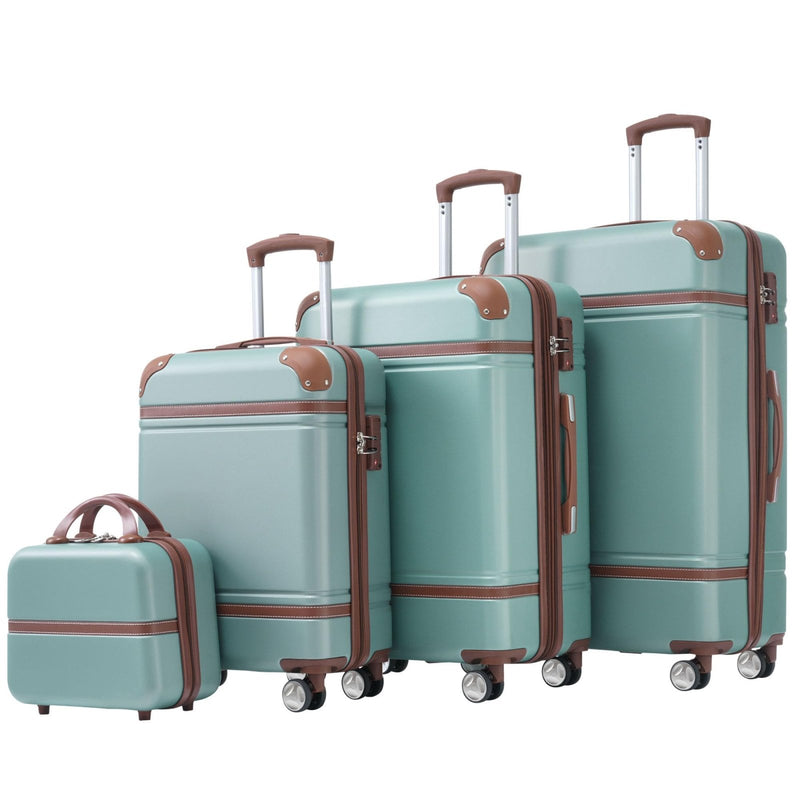 Merax 20”+24”+28” Luggage and Cosmetic Set of 4, Hard Shell Luggage Sets with Double Spinner Wheels and TSA Lock, 4 Piece Lightweight Suitcase Set, Green