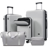 Merax 20in Carry On Luggage with Front Opening and USB Port, ABS Hard Case Luggage with 360° Spinner Wheel and Handbag, 20% Expandable Capacity, Perfect for Men and Women 5 Piece Set Sliver