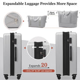 Merax 20in Carry On Luggage with Front Opening and USB Port, ABS Hard Case Luggage with 360° Spinner Wheel and Handbag, 20% Expandable Capacity, Perfect for Men and Women 5 Piece Set Sliver