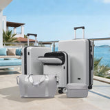 Merax 20in Carry On Luggage with Front Opening and USB Port, ABS Hard Case Luggage with 360° Spinner Wheel and Handbag, 20% Expandable Capacity, Perfect for Men and Women 5 Piece Set Sliver
