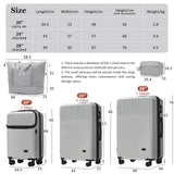 Merax 20in Carry On Luggage with Front Opening and USB Port, ABS Hard Case Luggage with 360° Spinner Wheel and Handbag, 20% Expandable Capacity, Perfect for Men and Women 5 Piece Set Sliver