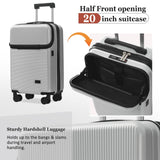 Merax 20in Carry On Luggage with Front Opening and USB Port, ABS Hard Case Luggage with 360° Spinner Wheel and Handbag, 20% Expandable Capacity, Perfect for Men and Women 5 Piece Set Sliver