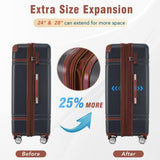 Merax 24 IN Luggage with Bags, Suitcase with Spinner Wheels, Vintage Expanded Luggage with TSA Lock Lightweight(Black)