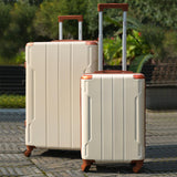 Merax 28 Inch Checked - Large Luggage with Wheels Aluminum Alloy Corner Hard Shell Suitcase TSA Luggage Suitcases for Travel Woman Men(White Brown)