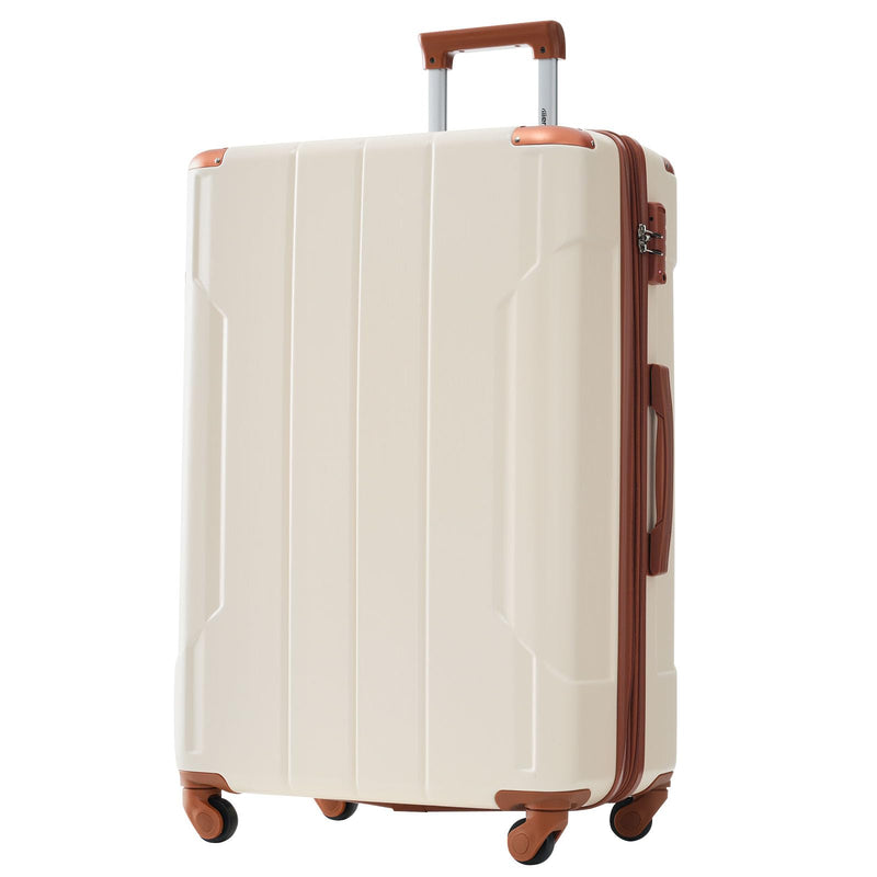 Merax 28 Inch Checked - Large Luggage with Wheels Aluminum Alloy Corner Hard Shell Suitcase TSA Luggage Suitcases for Travel Woman Men(White Brown)