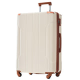 Merax 28 Inch Checked - Large Luggage with Wheels Aluminum Alloy Corner Hard Shell Suitcase TSA Luggage Suitcases for Travel Woman Men(White Brown)