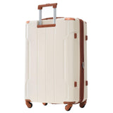 Merax 28 Inch Checked - Large Luggage with Wheels Aluminum Alloy Corner Hard Shell Suitcase TSA Luggage Suitcases for Travel Woman Men(White Brown)