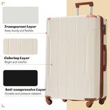 Merax 28 Inch Checked - Large Luggage with Wheels Aluminum Alloy Corner Hard Shell Suitcase TSA Luggage Suitcases for Travel Woman Men(White Brown)