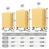 Merax 3 Luggage Sets, ABS Hardside Suitcase Spinner Wheels Durable Lightweight, Light Milky Yellow, 20/24/28 Inch
