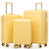 Merax 3 Luggage Sets, ABS Hardside Suitcase Spinner Wheels Durable Lightweight, Light Milky Yellow, 20/24/28 Inch