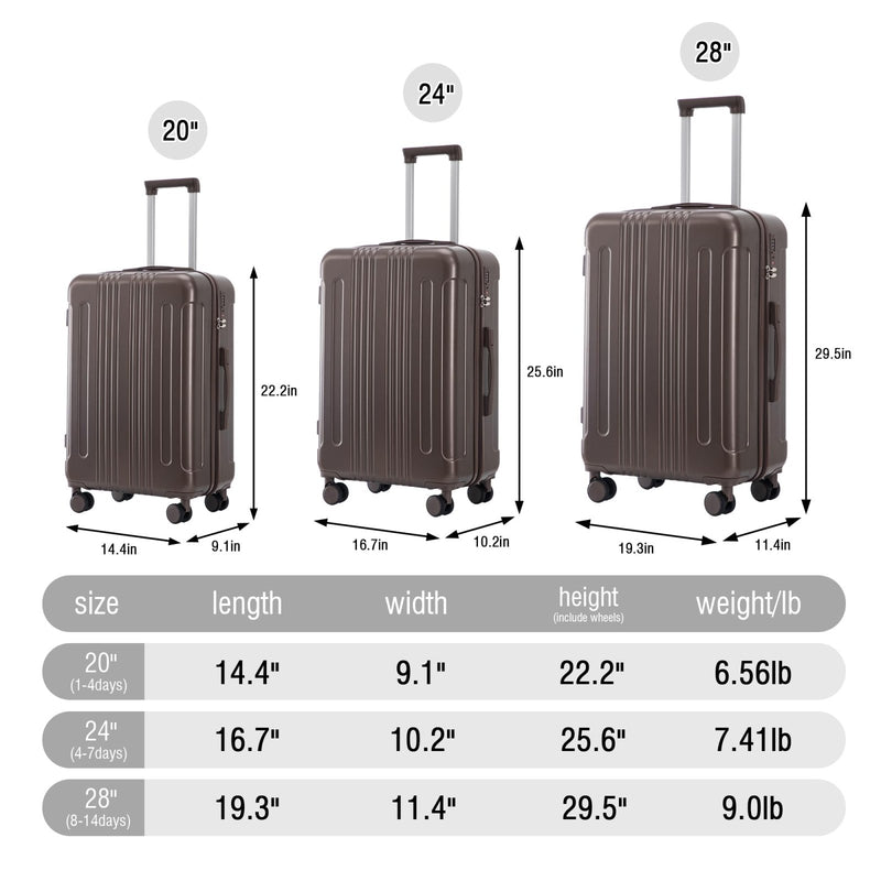 Merax 3 pcs/set in ABS Spinner Wheel Luggage Set, Carry on Suitcase