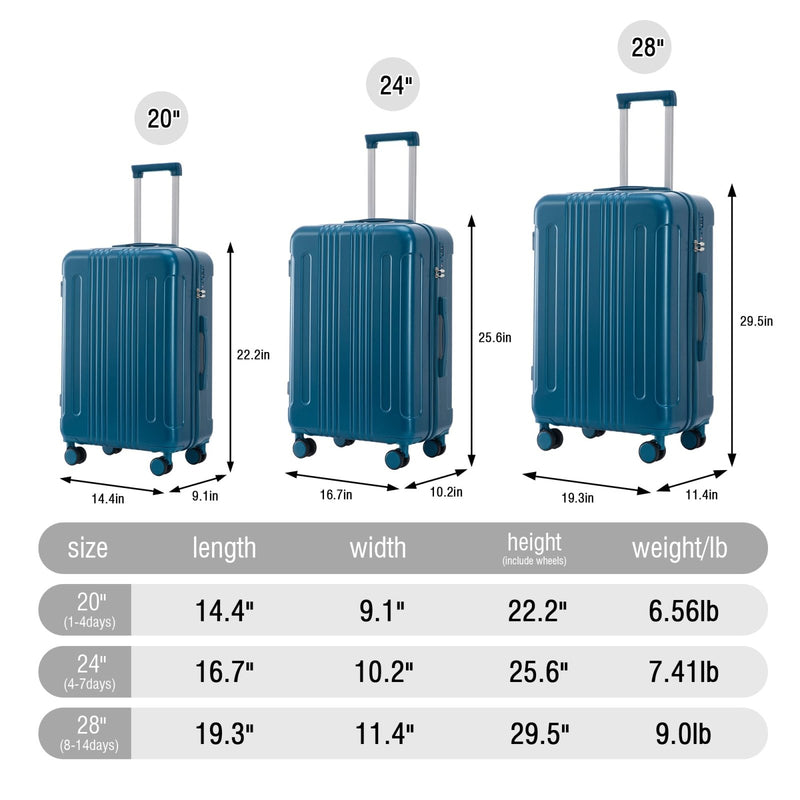 Merax 3 pcs/set in ABS Spinner Wheel Luggage Set, Carry on Suitcase