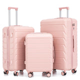 Merax 3 Piece ABS Hardshell Luggage Sets Spinner Wheel Suitcase Suit Case, Pink, 20/24/28 Inch