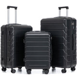 Merax 3 - Piece ABS Hardshell Suitcase Set – Lightweight, Tough & Scratch - Resistant, All Black Stripe