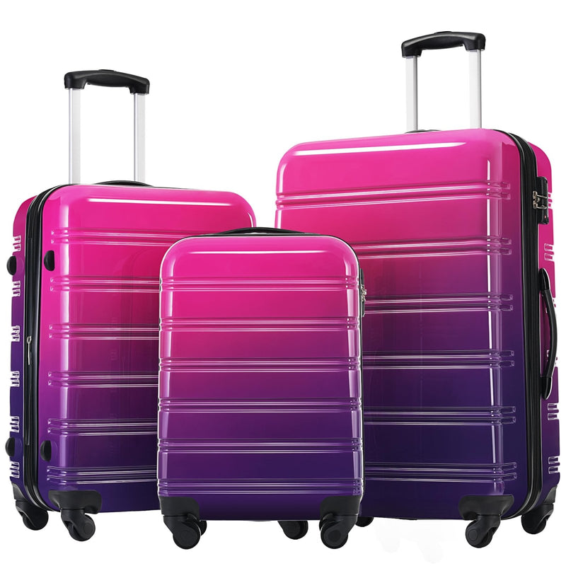 Merax 3 - Piece Luggage Set (20" 24" 28"), Gradient Color Hardshell Suitcases,Expandable For Up to 25% More Space, With Scratch - Resistant Surface, Four Multi - directional Wheels,100% PC,Purple and Pink