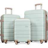 Merax 3 Piece Luggage Set ABS Hardshell Lightweight Suitcase Sets Spinner Wheels Suitcase with TSA Lock, 20" 24" 28", Green Brown