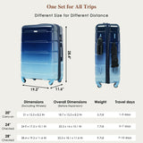 Merax 3 Piece Luggage Set ABS PC Hardside Lightweight Suitcase Sets Spinner Wheels Suitcase with TSA Lock, 20 inch Airline Certified Carry on Luggage with USB Port, 20" 24" 28", Gradient Blue