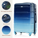 Merax 3 Piece Luggage Set ABS PC Hardside Lightweight Suitcase Sets Spinner Wheels Suitcase with TSA Lock, 20 inch Airline Certified Carry on Luggage with USB Port, 20" 24" 28", Gradient Blue