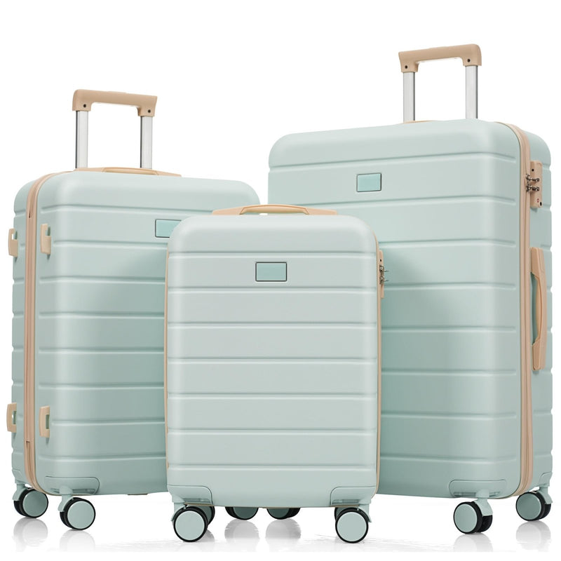 Merax 3 Piece Luggage Set Premium ABS Hardshell Lightweight Suitcase Sets Spinner Wheels Suitcase with TSA Lock, 20 Inch Airline Certified Carry - on Luggage, 20" 24" 28", Light Green