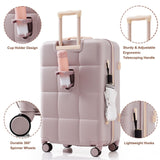 Merax 3 Piece Luggage Set with Cup Holder ABS Hardshell Lightweight Suitcase Sets Spinner Wheels Suitcase with TSA Lock, 20 Inch Airline Certified Carry - on Luggage, 20" 24" 28", Rosy Brown