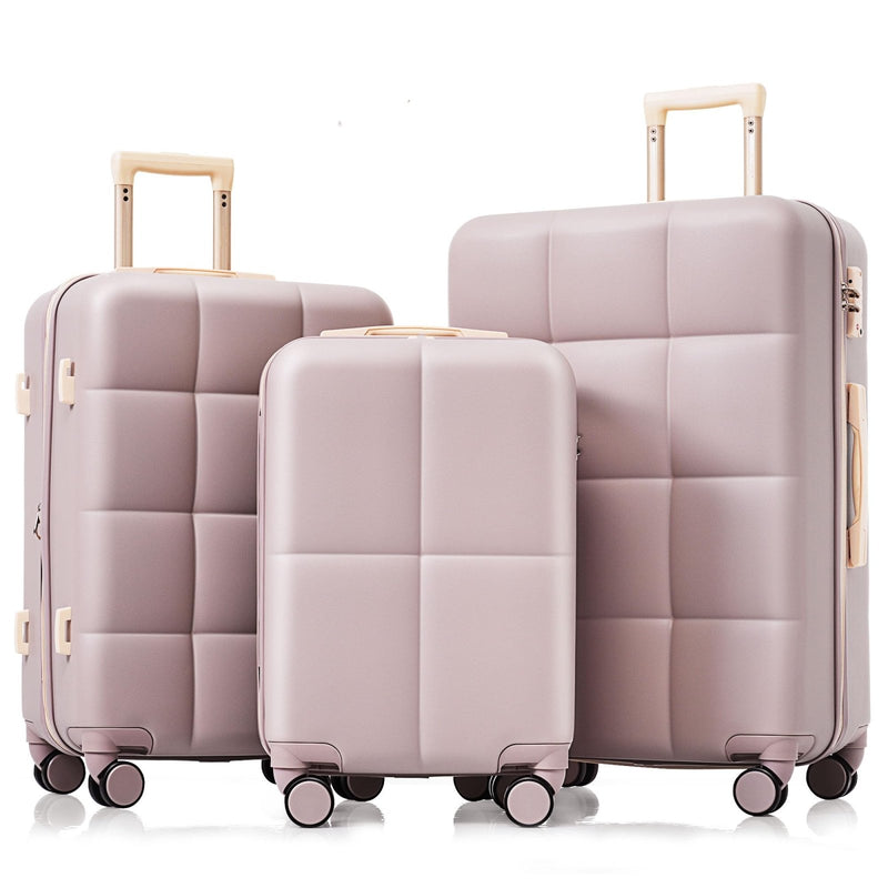 Merax 3 Piece Luggage Set with Cup Holder ABS Hardshell Lightweight Suitcase Sets Spinner Wheels Suitcase with TSA Lock, 20 Inch Airline Certified Carry - on Luggage, 20" 24" 28", Rosy Brown