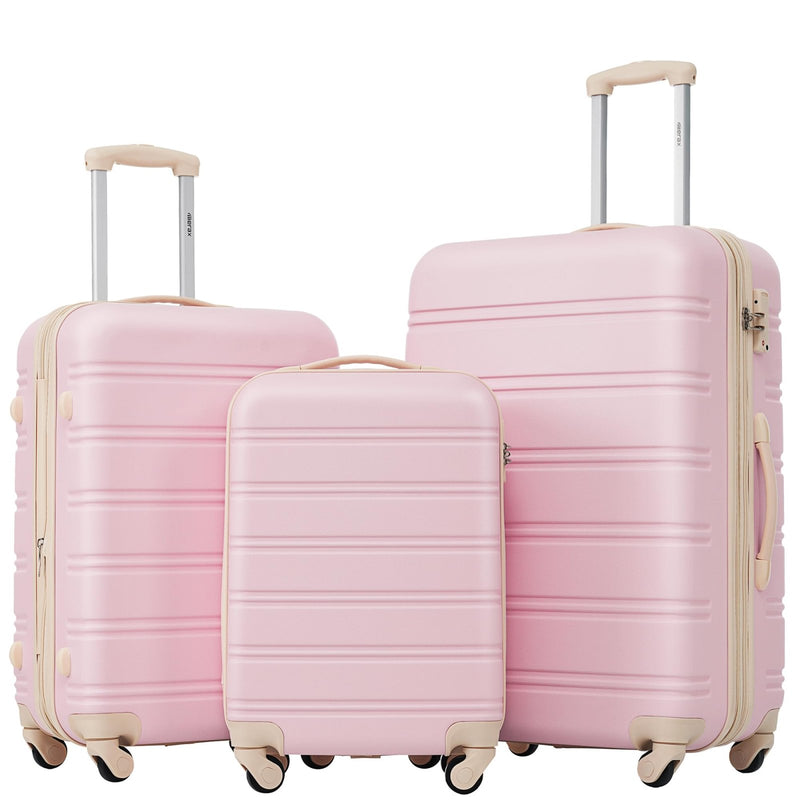 Merax 3 Piece Luggage Set,Hardside Suitcase Set,Expandable Luggage with TSA Lock,Lightweight Durable Travel Carry on Suitcase with Wheels 20+24+28 inch(White Pink)