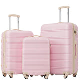 Merax 3 Piece Luggage Set,Hardside Suitcase Set,Expandable Luggage with TSA Lock,Lightweight Durable Travel Carry on Suitcase with Wheels 20+24+28 inch(White Pink)
