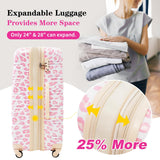 Merax 3 Piece Luggage Sets, Hardside Expandable Luggages Spinner Leopard Suitcase with TSA Lock Lightweight Rolling Carry on Luggage 20inch 24inch 28inch,Pink Leopard