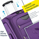 Merax 3 Piece Softside Luggage Set, Upright Spinner Softsehll Lightweight Suitcase Travel Set with Spinner Wheels and TSA Lock, Purple