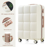 Merax 4 Piece Luggage Set, 20” with USB Port, Expandable ABS Durable Suitcase with Travel Bag, Cup Holder, ABS Hard Shell Luggage with Spinner Wheels, Beige+Gold