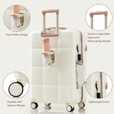Merax 4 Piece Luggage Set, 20” with USB Port, Expandable ABS Durable Suitcase with Travel Bag, Cup Holder, ABS Hard Shell Luggage with Spinner Wheels, Beige+Gold