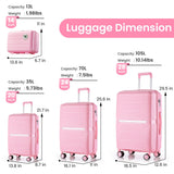 Merax 4 Piece Luggage Set, PP Lightweight Expandable Suitcase with Spinner Wheels and TSA Lock, 14”20”24”28”, Pink