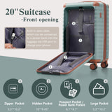 Merax 5 Piece Luggage Set Front Opening Expandable Hardside Carry On Suitcase with Double Spinner Wheels TSA Lock USB Port and Cup Holder,20" 24" 28"(Antique blue green)
