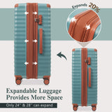 Merax 5 Piece Luggage Set Front Opening Expandable Hardside Carry On Suitcase with Double Spinner Wheels TSA Lock USB Port and Cup Holder,20" 24" 28"(Antique blue green)