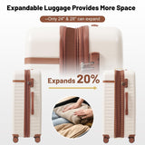 Merax 5 Piece Luggage Set, Hard Shell Expandable Suitcases with Double Spinner Wheels and TSA Lock, 20"+24"+28"(Brown+White)