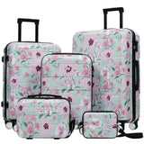 Merax 5 Piece Luggage Set Travel Suitcase, Lightweight Printed Hardshell Suitcases with Carry - On, Double Spinner Wheels and Lock, 8" 14" 20" 24" 28" (Green & Pink Flower)