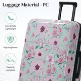 Merax 5 Piece Luggage Set Travel Suitcase, Lightweight Printed Hardshell Suitcases with Carry - On, Double Spinner Wheels and Lock, 8" 14" 20" 24" 28" (Green & Pink Flower)