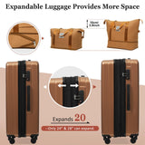 Merax 5 Piece Luggage Set with Half Opening Hardside Carry On Suitcase Set with Double Spinner Wheels Lightweight Travel Luggage with USB Port and TSA Lock(20/24/28,Brown)