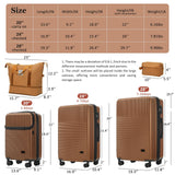 Merax 5 Piece Luggage Set with Half Opening Hardside Carry On Suitcase Set with Double Spinner Wheels Lightweight Travel Luggage with USB Port and TSA Lock(20/24/28,Brown)