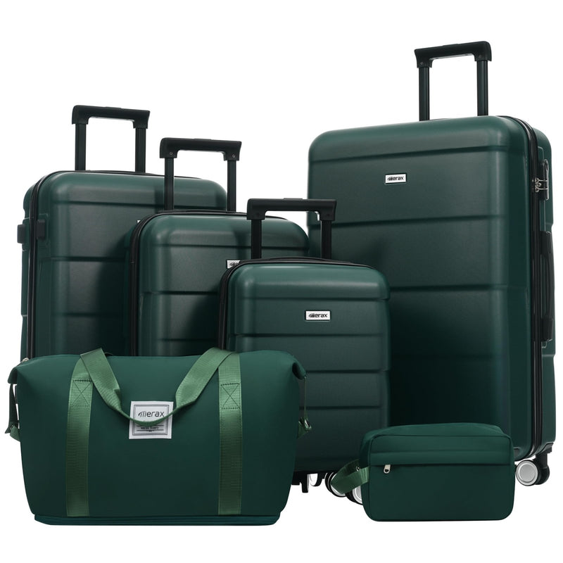 Merax 6 Piece Luggage Set, Hardshell Suitcase Set with Double Spinner Wheels, Lightweight Luggage with Handle Password Lock.16 20" 24" 28"(Dark Green)